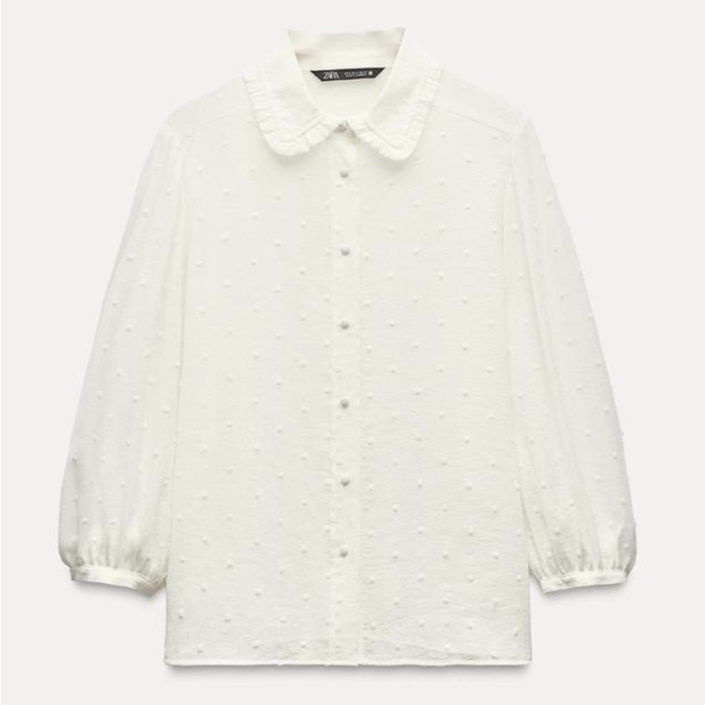 Zara DOTTED MESH SHIRT WITH CLAUDINE COLLAR